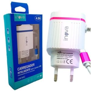 Fonte Carregador 2 USB 4.8A 100-240V Micro USB Inova (Branco) 1