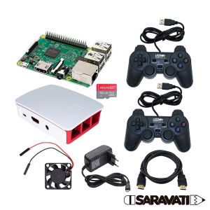 Kit Raspberry Pi 3 B Retrogame 64GB Case +2 Controles PS USB